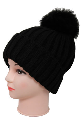 Real fur pom pom knit winter hat