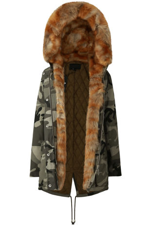 Camouflage Golden Layer Fur Parka Coat