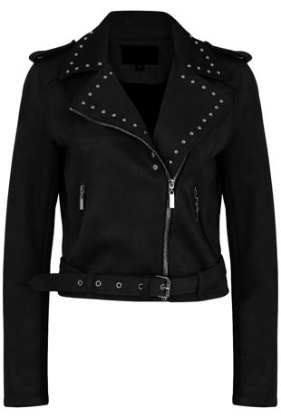 Black Suede Studs Biker Jacket