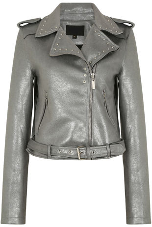 Silver Suede Studs Biker Jacket