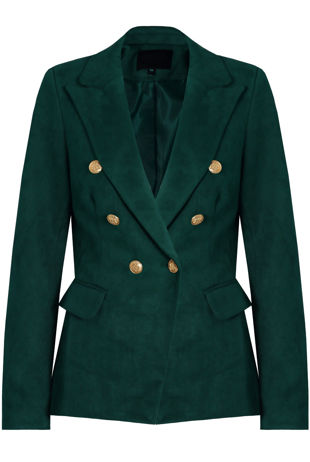 Green Suede Golden Button Double Breast Blazer