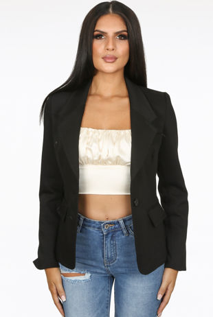 Button Up Side Pocketed Black Blazer