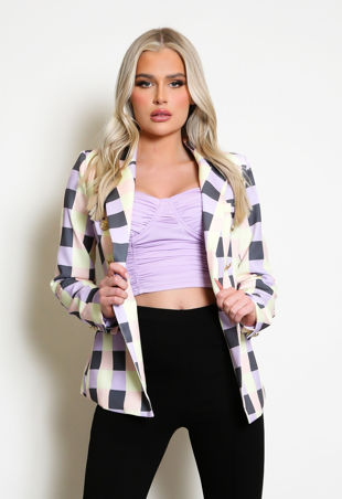 Lilac Tartan Check Double Breasted Blazer