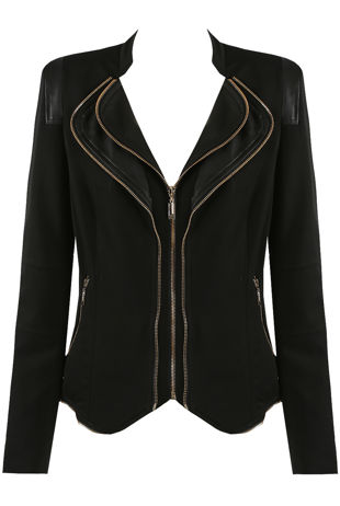 Zip Up Lapel Trim Double Breasted Jacket
