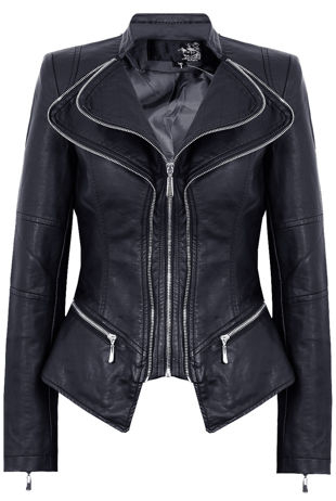 Navy Double Collar Silver Zip Up Jacket
