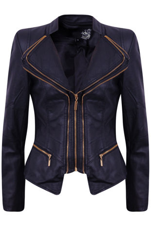 Navy Double Collar Gold Zip Up Jacket