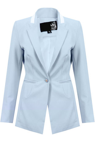 Blue Contrast Collar Wide Panel Blazer