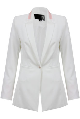 Cream Contrast Collar Wide Panel Blazer