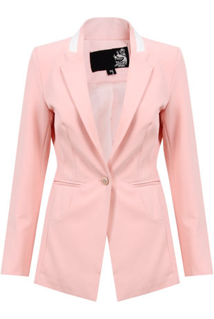 Pink Contrast Collar Wide Panel Blazer