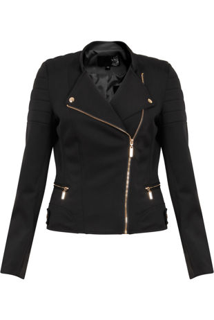 Black Shoulder Pattern Biker Jacket