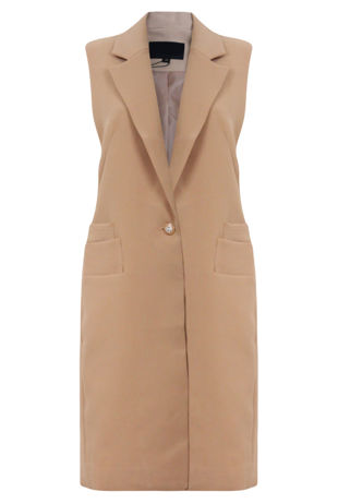 Camel Tailored Double Breast Gilet Coats