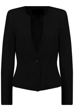 Black Paneled Collarless Blazers