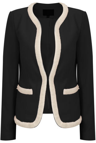 White Pearl Splicing Collarless Black Blazer