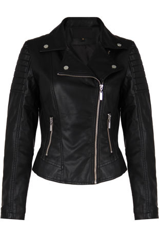 Black PVC Zipped Pockets Biker Jacket 