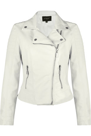 White PVC Zipped Pockets Biker Jacket 