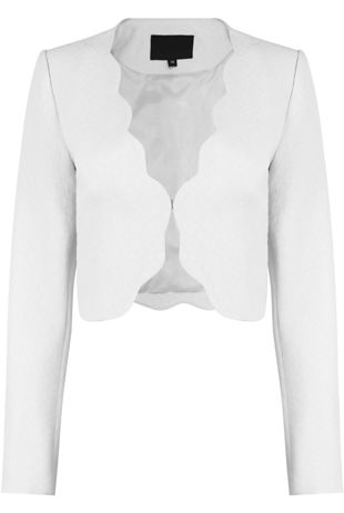 White Scallop Edge Cropped Blazer 