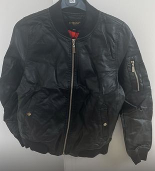 Black Biker Jacket with Pocket in Sleeve