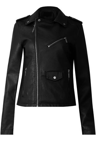 Black PVC Zipped Biker Jacket