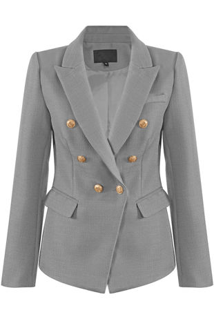 Grey Golden Button Double-Breast Hopsack Blazer