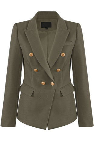 Khaki Golden Button Double-Breast Hopsack Blazer