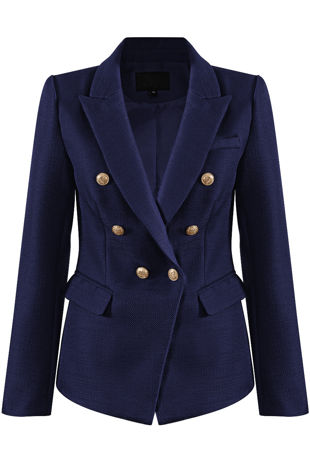 Navy Golden Button Double-Breast Hopsack Blazer