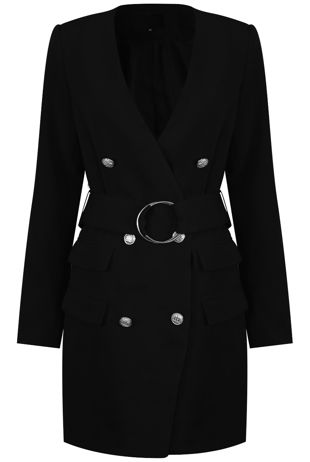 O Ring Double Breasted Black Coat