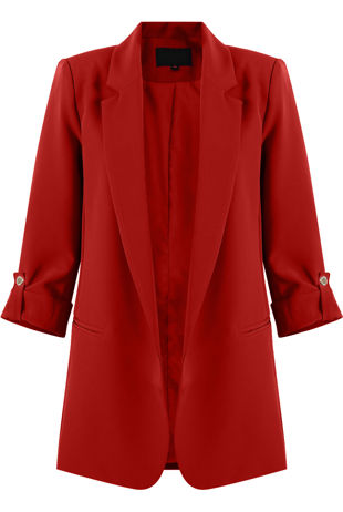 Red Roll-up Sleeves Longline Tailored Blazer