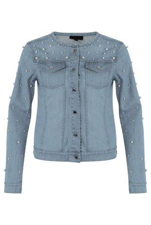 Pearls Trim Denim Jacket 