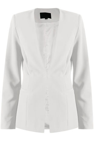 Tailored Lapel-less White Blazer with Golden buttons