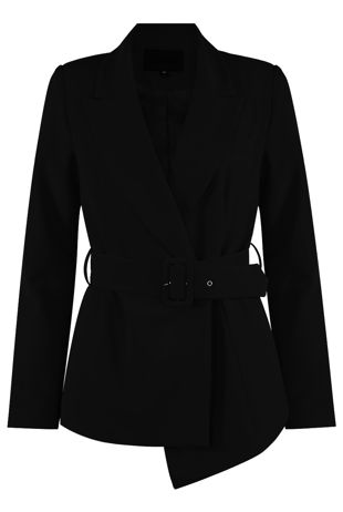 Black Asymmetric Belted Blazer