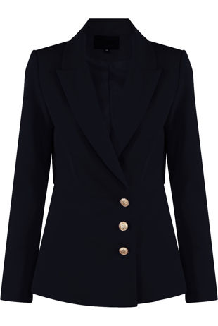 Navy Double Breast Flare Hem Blazer