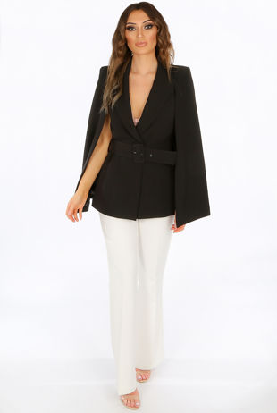 Black Peak Lapels Belted Cape