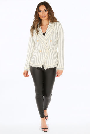 White Stripes Boucle Double Breasted Blazer