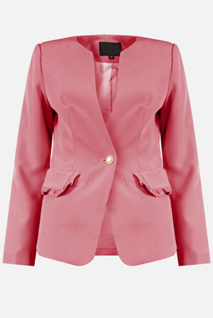 Collarless Single Button Pink Blazer