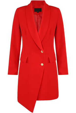 Red Asymmetric Double Button Blazer Dress 
