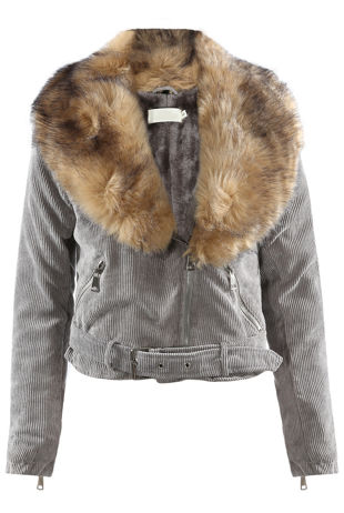 Grey Corduroy Fur Trim Jacket 