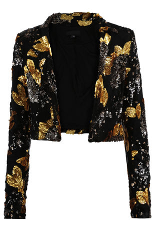 Floral Sequin Pattern Cropped Blazer  in Black