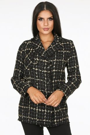 Black Tweed Double Breasted Blazer