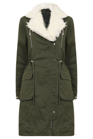 Dark Khaki Fur Lined Long Jacket