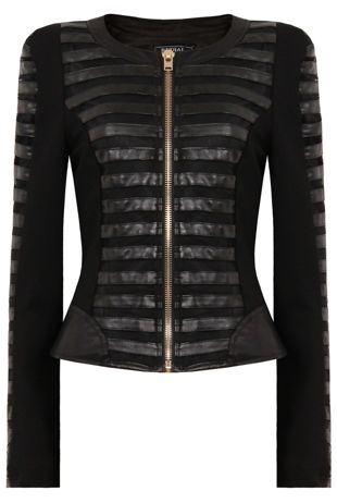 Black PVC Piped Front Zip Up Biker Jacket