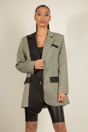 Black Check Oversized Blazer With Contrasting Lapel