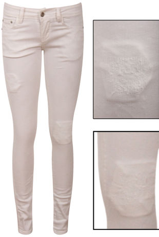 Cream Thread Patch Detail Skinny Jeans