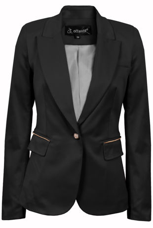 Black Zip Detail Single Button Blazer
