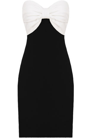 Black & Cream Front Bow Strapless Bandeau Dress