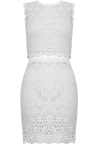 Cream Floral Crochet Mesh Insert Dress