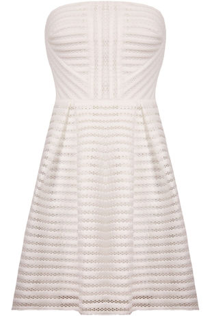 White Horizontal Cut Out Textured Bandeau Dress