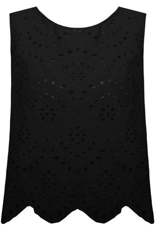 Black Cotton Broderie Tops 