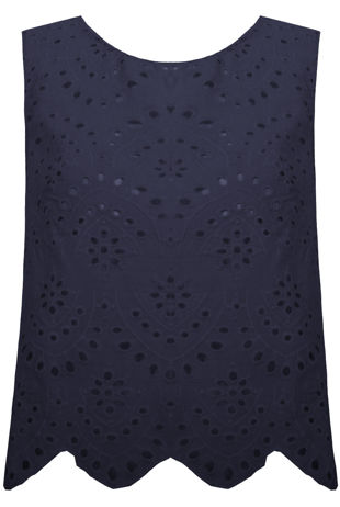 Navy Cotton Broderie Tops 