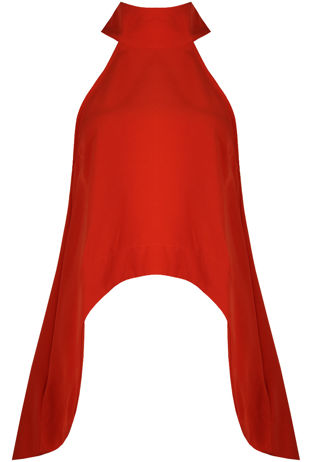 Orange Turtle Neck Asymmetric Tops
