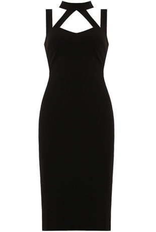 Black Front Cut Out Back Slit Bodycon Dress